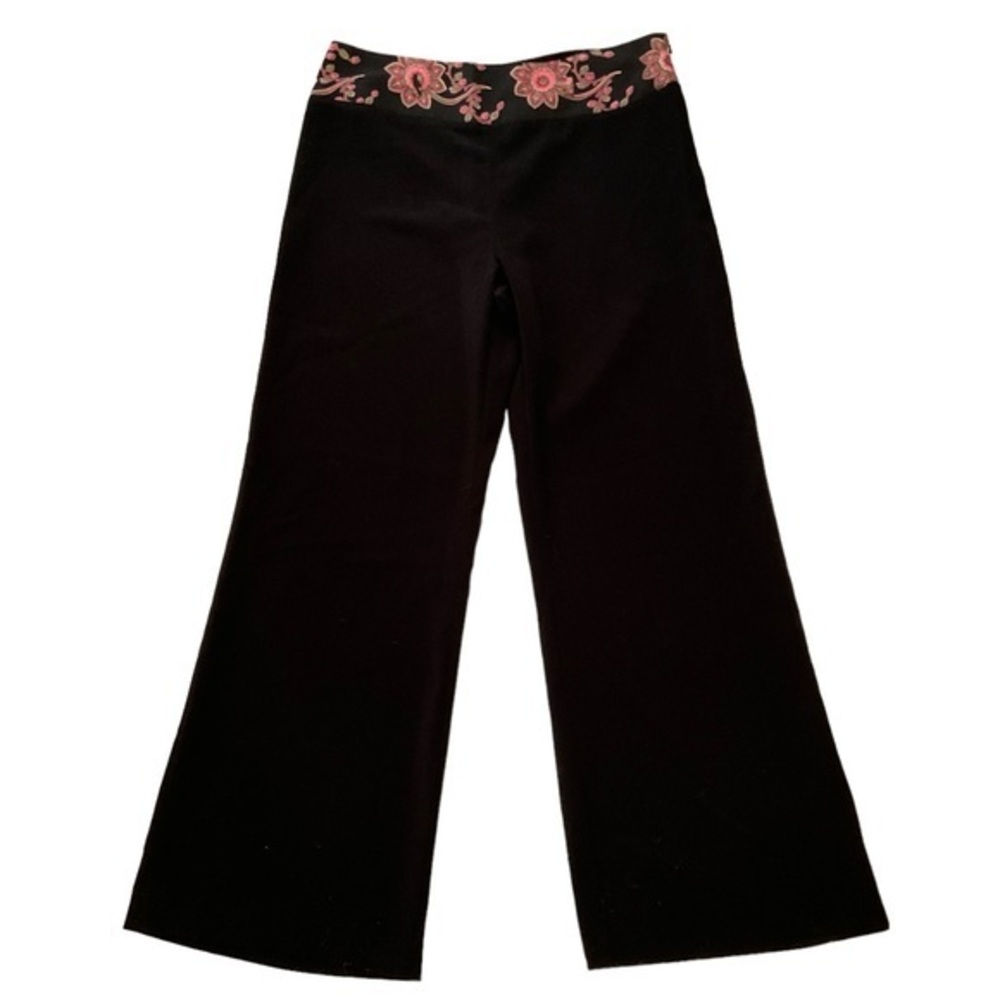 Anthropologie Elevenses Black Wide Leg Pants Trousers Floral Detail 10